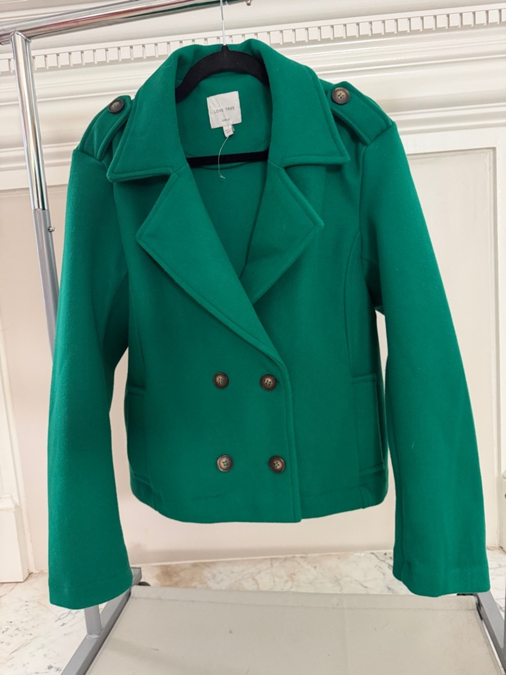Emerald Green Double-Breasted Peacoat